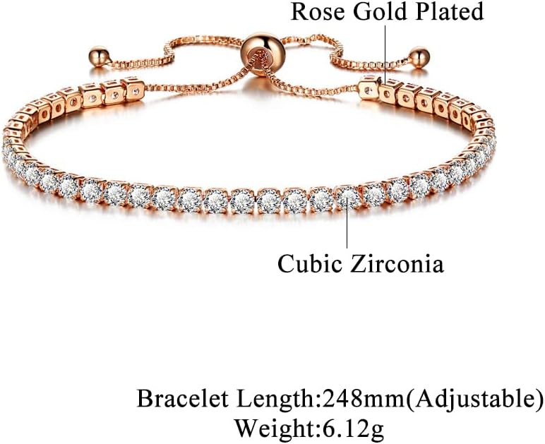 CiNily Adjustable Tennis Bracelets for Women Teen Girls Rainbow Cubic Zirconia Bracelet 14K White Gold Plated Hypoallergenic Slider Bracelet Jewelry Gift - Image 5